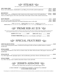 Dinner Menu – Jesse’s Steak and Seafood