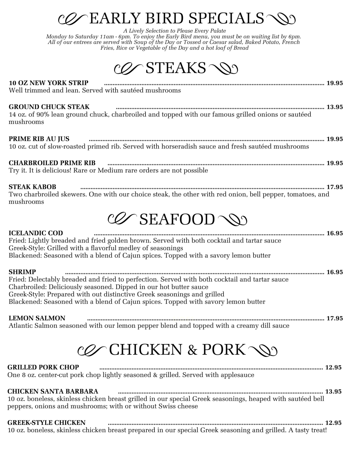 Dinner Menu – Jesse’s Steak and Seafood