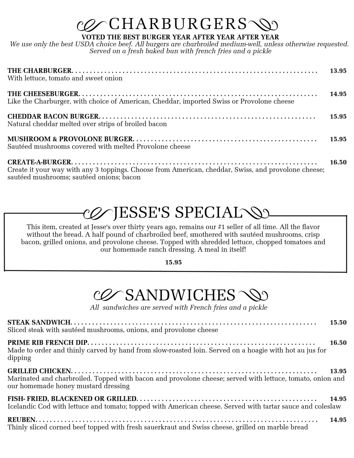 Dinner Menu – Jesse’s Steak and Seafood