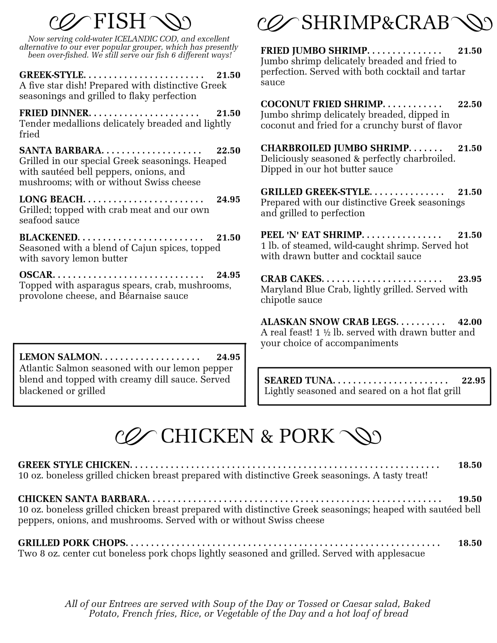 Dinner Menu – Jesse’s Steak and Seafood