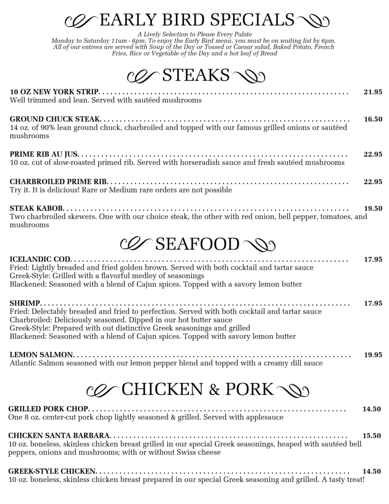 Dinner Menu – Jesse’s Steak and Seafood